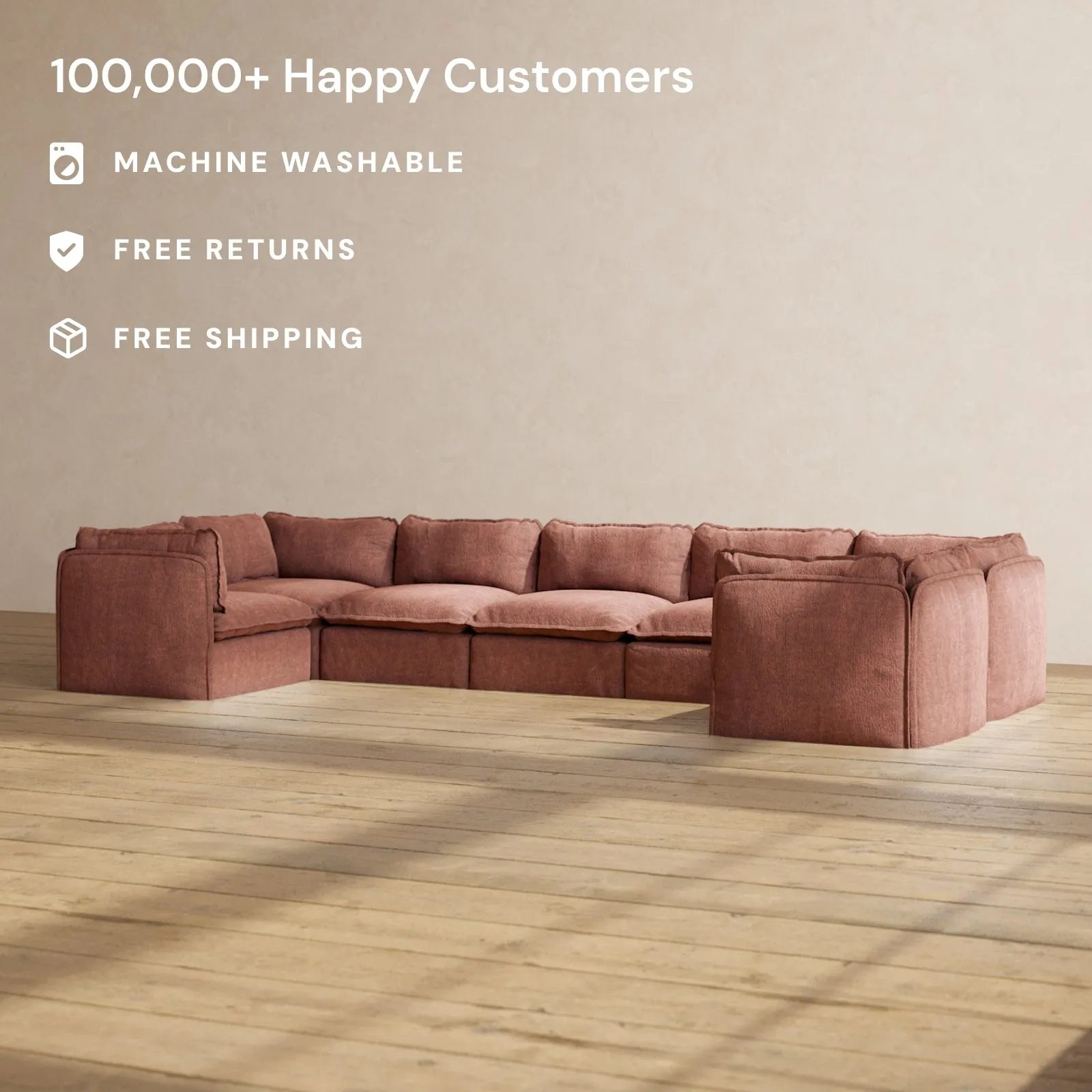 Modular Performance 7-Seater U-Sectional in Chestnut | Deluxe Blend