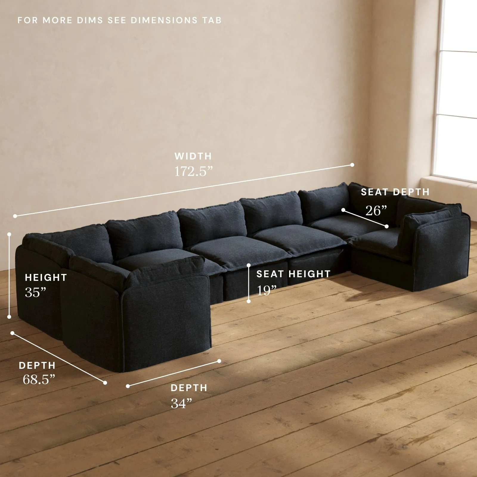 Modular Performance 7-Seater U-Sectional in Indigo | Relaxed Blend