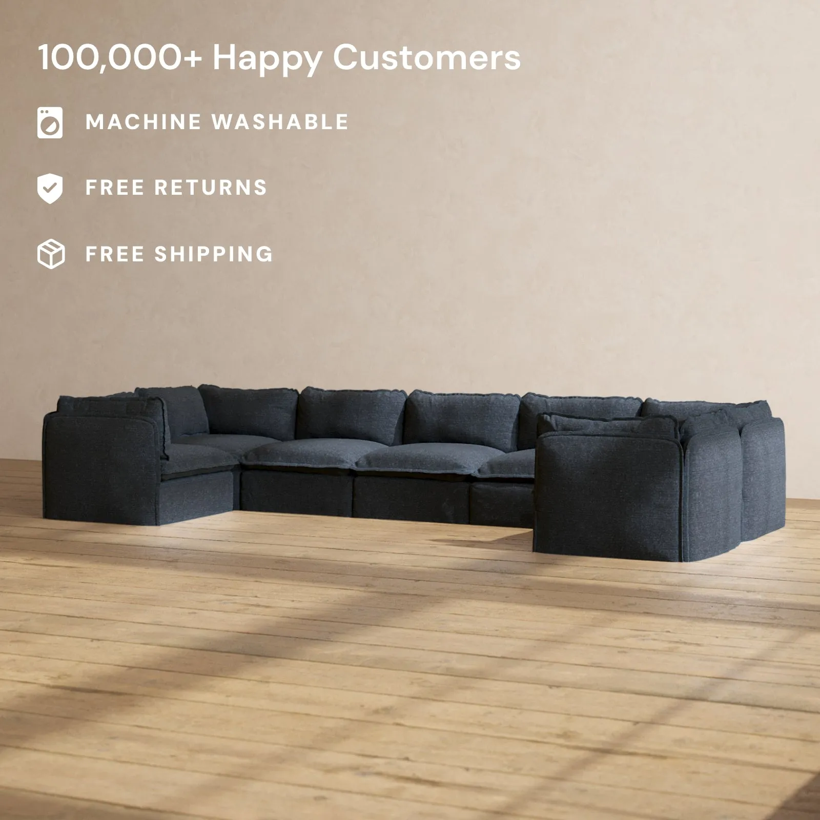 Modular Performance 7-Seater U-Sectional in Indigo | Relaxed Blend