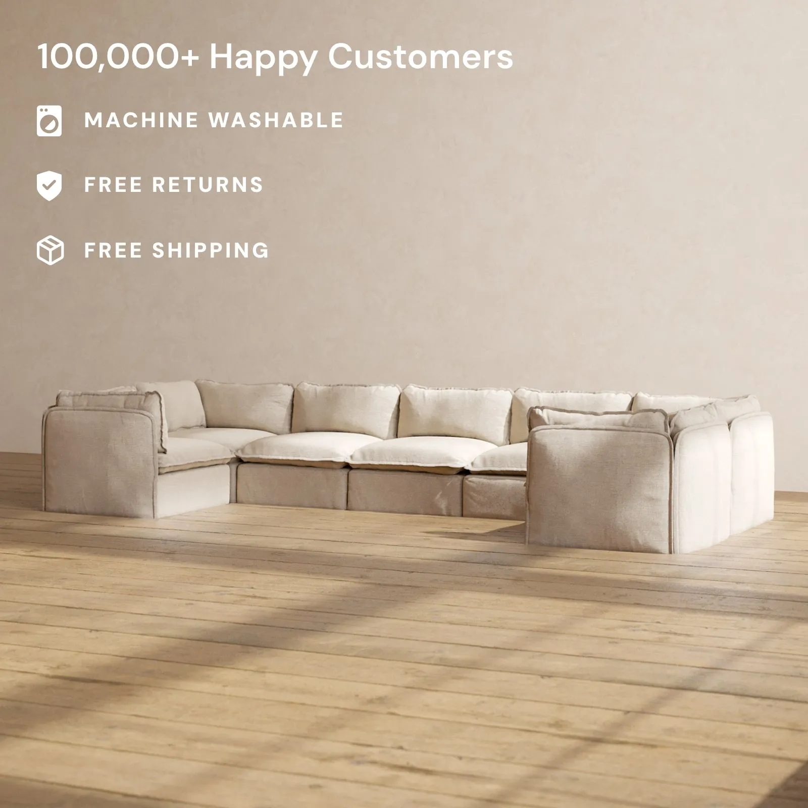 Modular Performance 7-Seater U-Sectional in Oat | Deluxe Blend