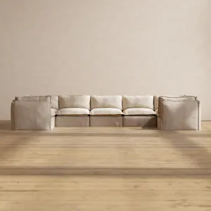 Modular Performance 7-Seater U-Sectional in Oat | Deluxe Blend