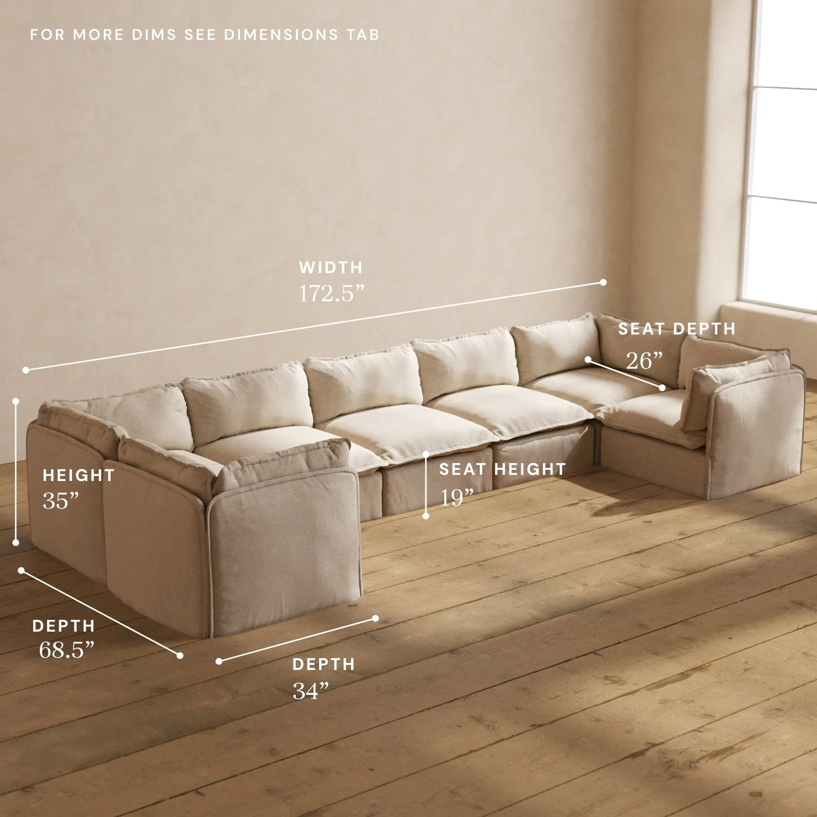 Modular Performance 7-Seater U-Sectional in Oat | Deluxe Blend