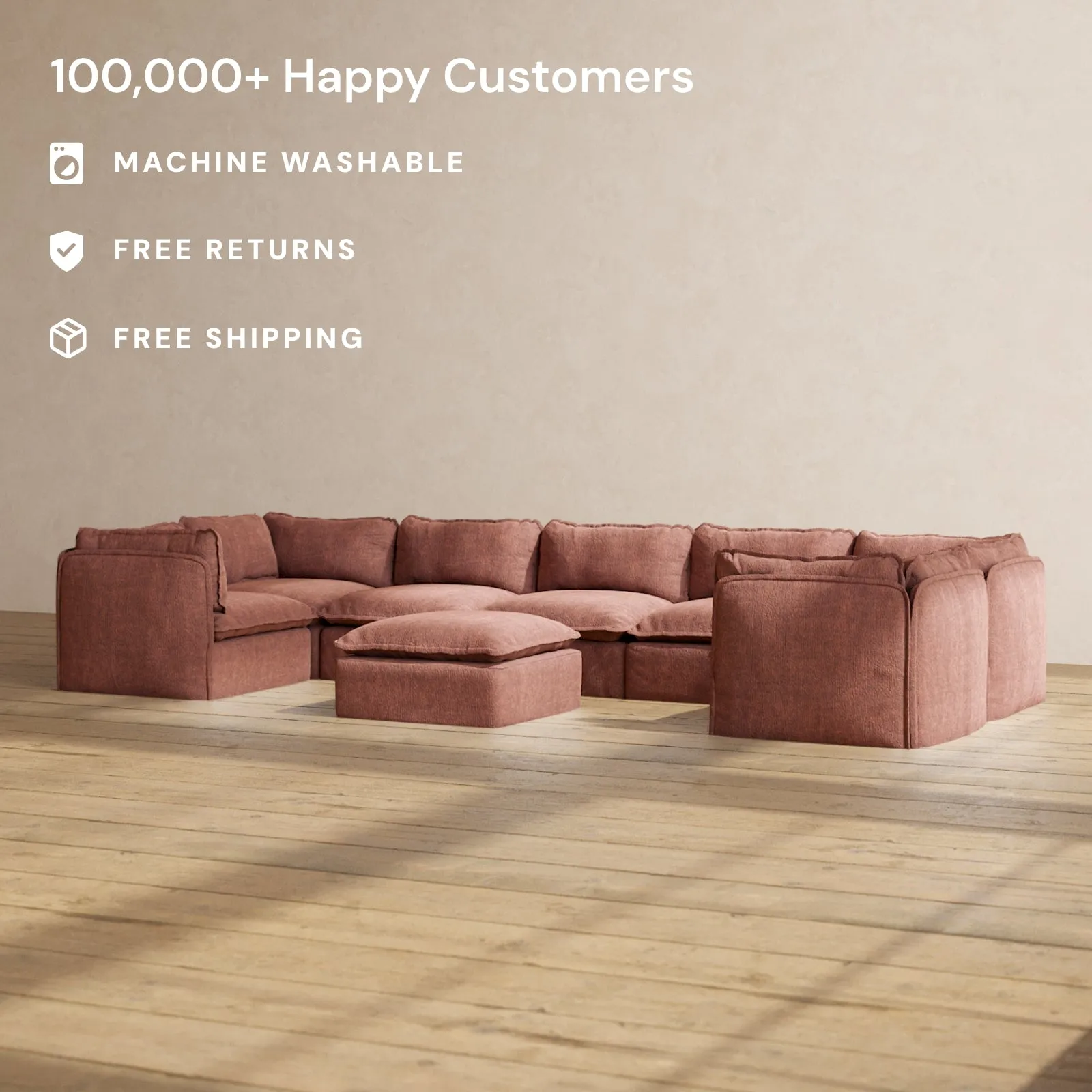 Modular Performance 7-Seater U-Sectional   Ottoman in Chestnut | Deluxe Blend