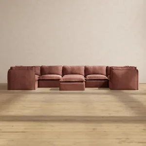 Modular Performance 7-Seater U-Sectional   Ottoman in Chestnut | Deluxe Blend