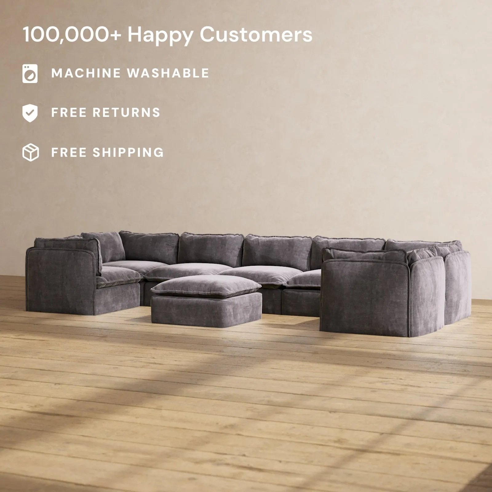 Modular Performance 7-Seater U-Sectional   Ottoman in Cinder | Deluxe Blend