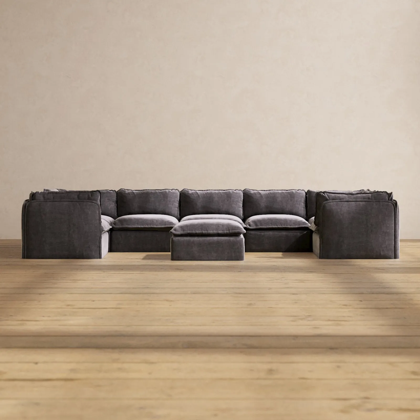 Modular Performance 7-Seater U-Sectional   Ottoman in Cinder | Deluxe Blend