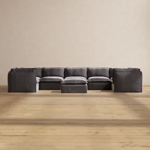 Modular Performance 7-Seater U-Sectional   Ottoman in Cinder | Relaxed Blend