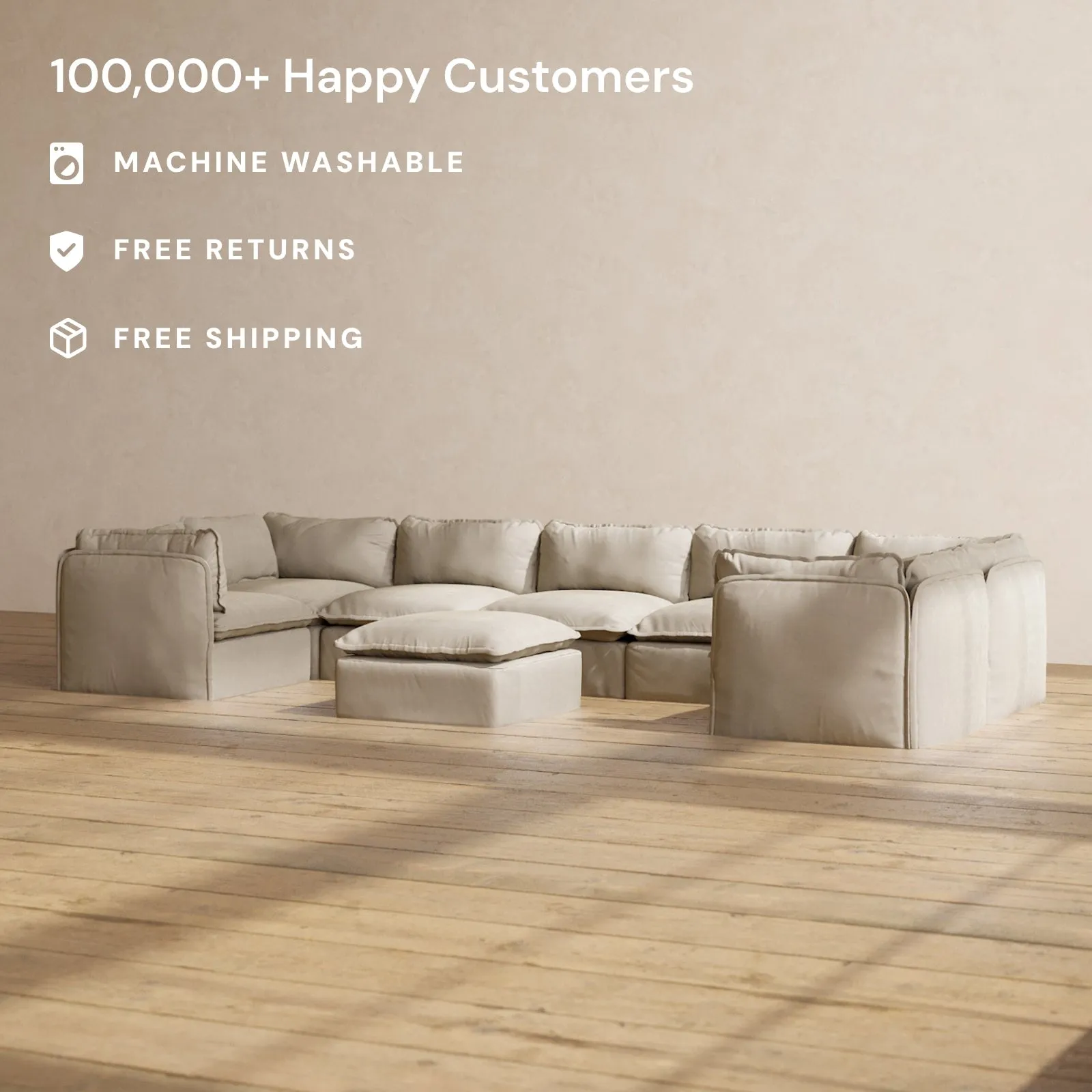 Modular Performance 7-Seater U-Sectional   Ottoman in Dune | Deluxe Blend