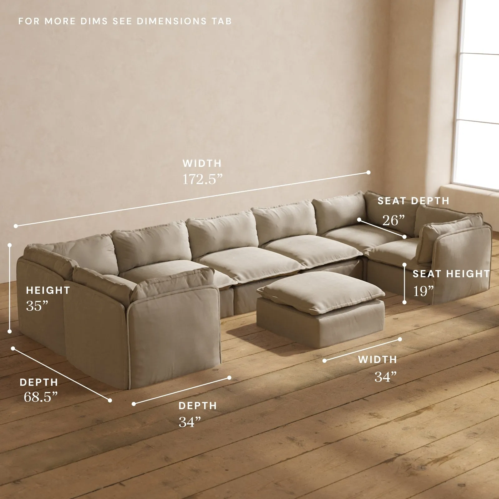 Modular Performance 7-Seater U-Sectional   Ottoman in Dune | Deluxe Blend