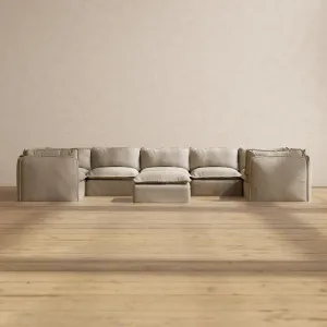 Modular Performance 7-Seater U-Sectional   Ottoman in Dune | Relaxed Blend