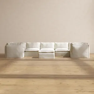 Modular Performance 7-Seater U-Sectional   Ottoman in Eggshell | Relaxed Blend