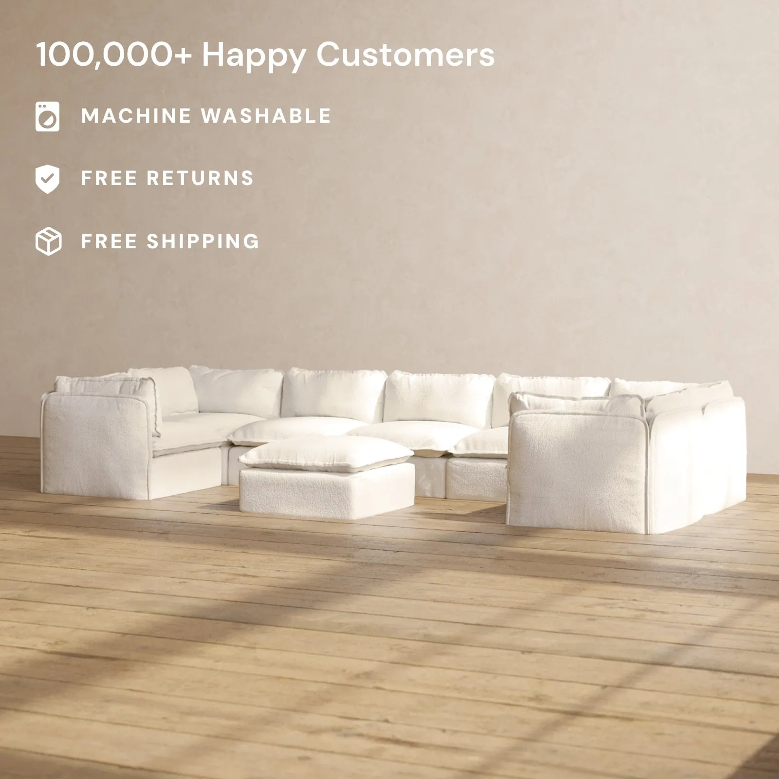 Modular Performance 7-Seater U-Sectional   Ottoman in Mousse | Deluxe Blend