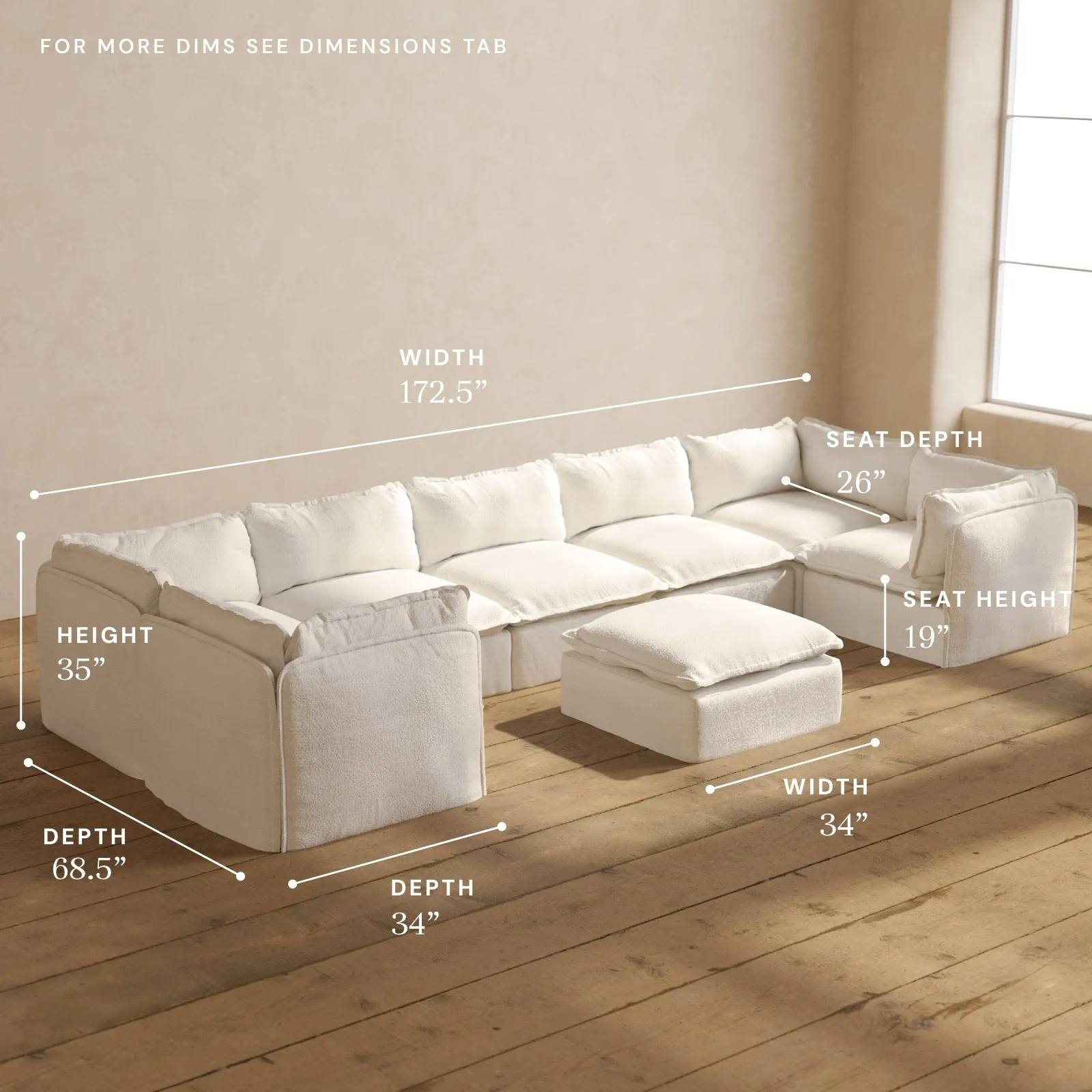Modular Performance 7-Seater U-Sectional   Ottoman in Mousse | Relaxed Blend