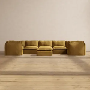 Modular Performance 7-Seater U-Sectional   Ottoman in Toffee | Relaxed Blend