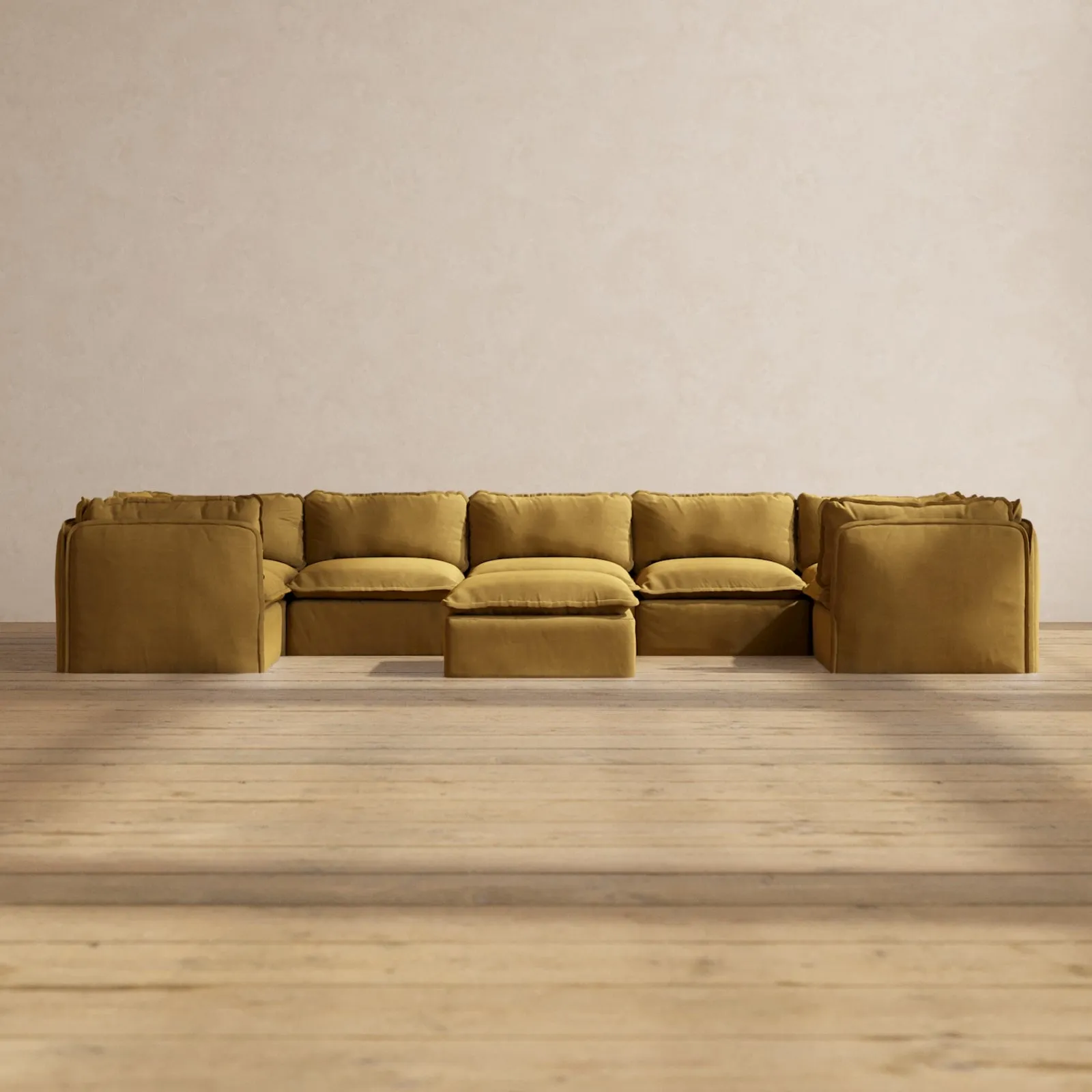 Modular Performance 7-Seater U-Sectional   Ottoman in Toffee | Relaxed Blend