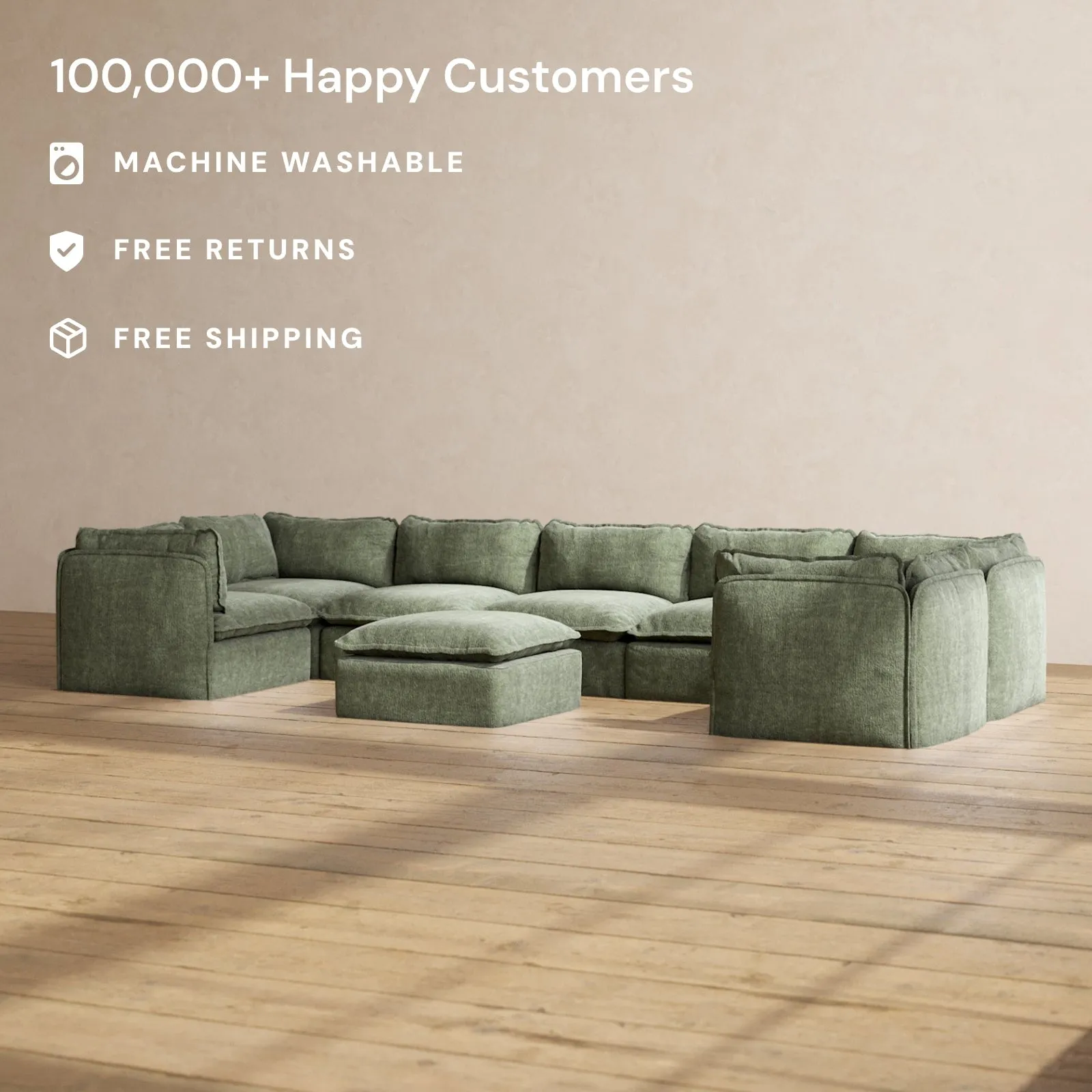 Modular Performance 7-Seater U-Sectional   Ottoman in Willow | Deluxe Blend