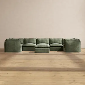 Modular Performance 7-Seater U-Sectional   Ottoman in Willow | Deluxe Blend