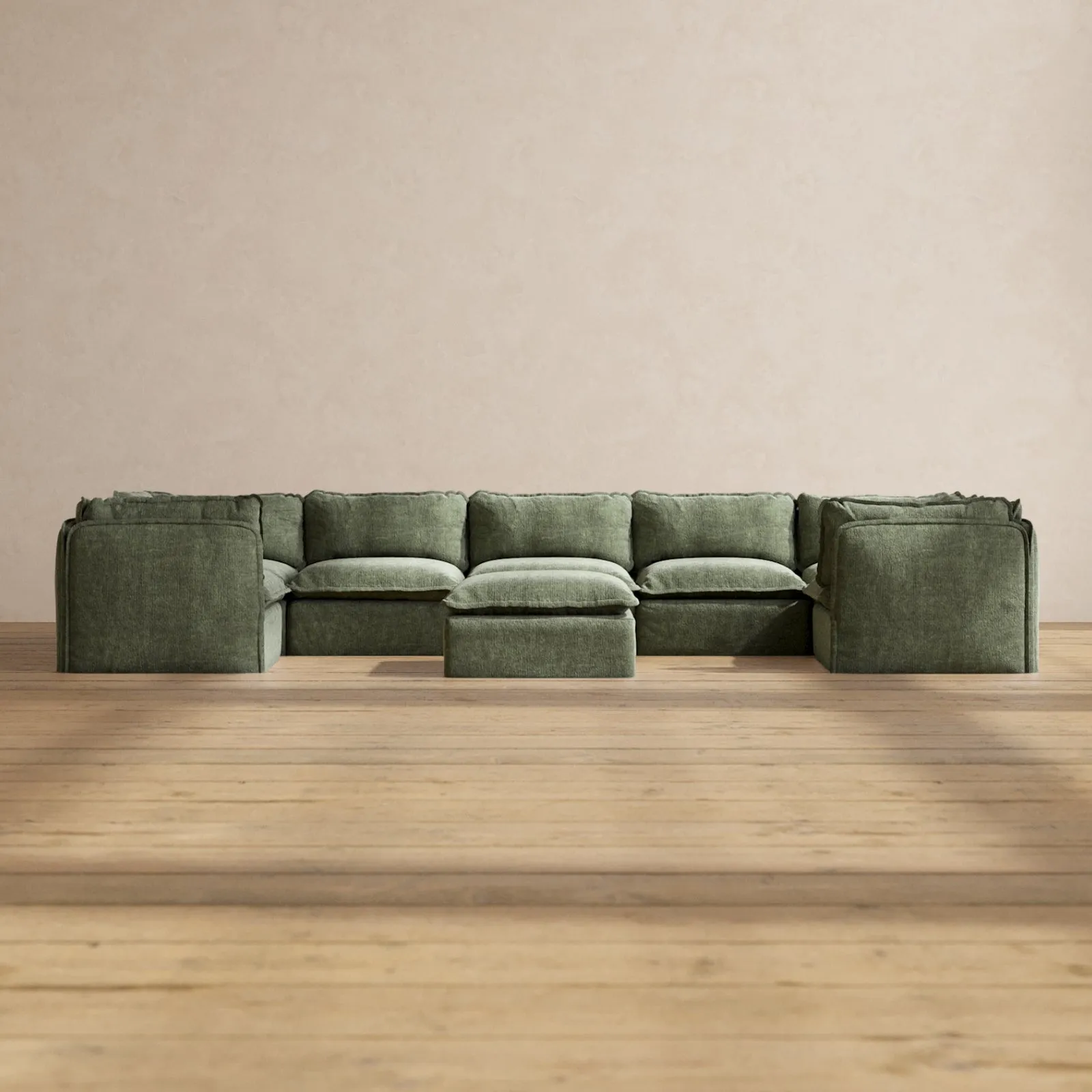 Modular Performance 7-Seater U-Sectional   Ottoman in Willow | Deluxe Blend