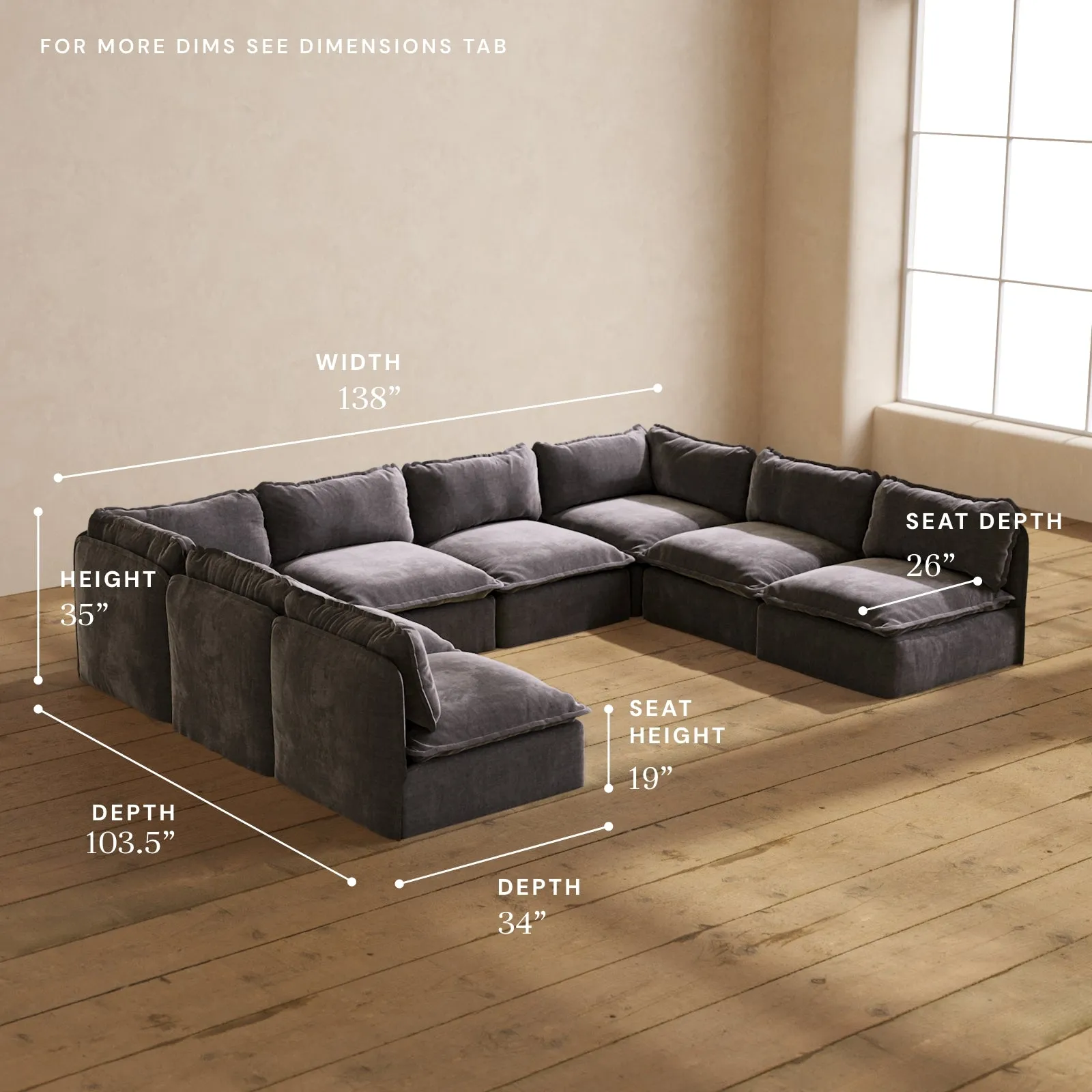 Modular Performance 8-Seater Open-Ends U-Sectional in Cinder | Deluxe Blend