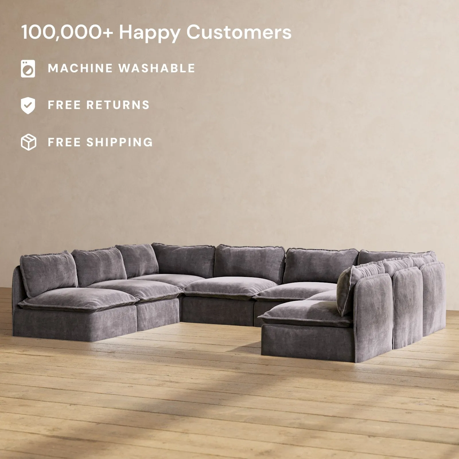 Modular Performance 8-Seater Open-Ends U-Sectional in Cinder | Deluxe Blend