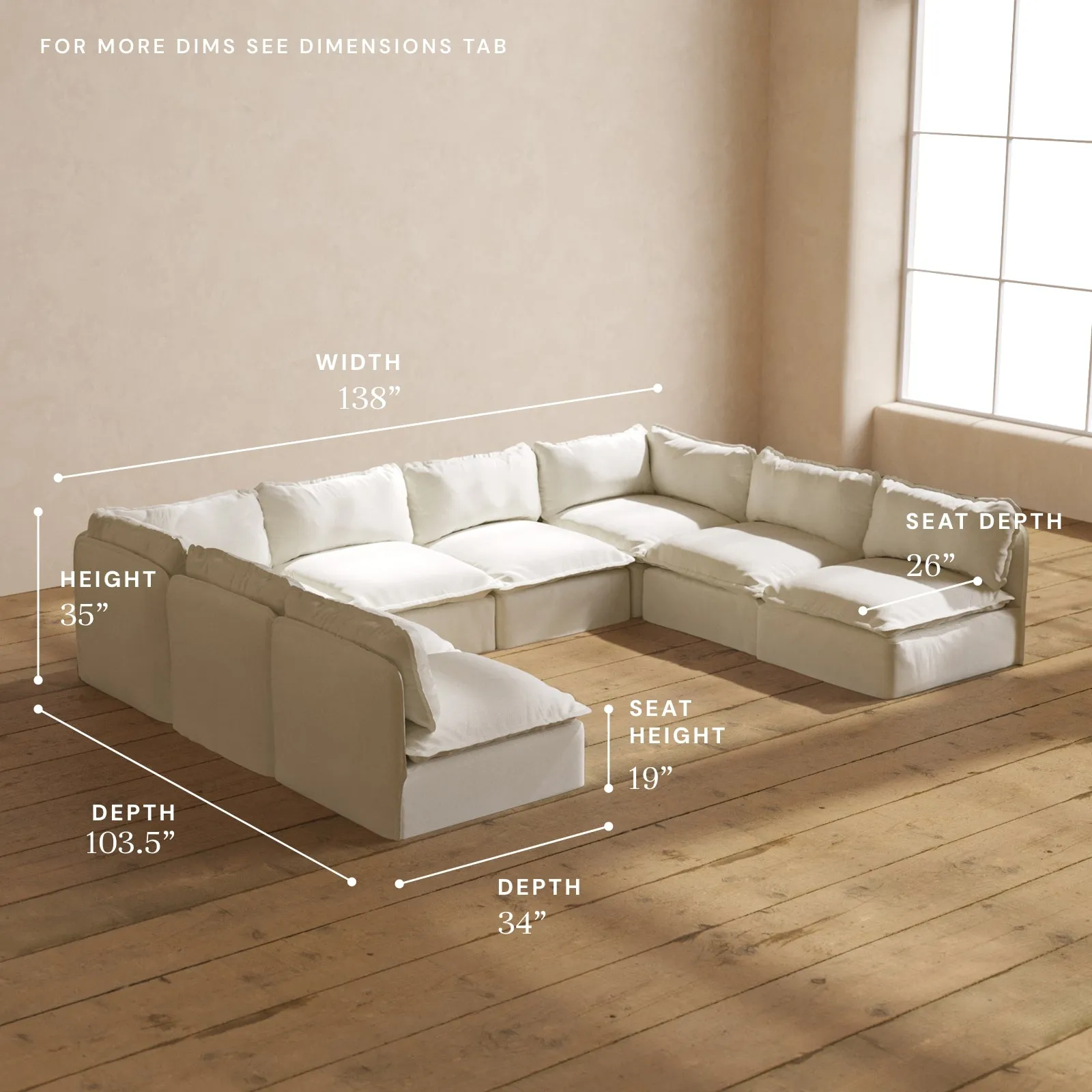 Modular Performance 8-Seater Open-Ends U-Sectional in Eggshell | Deluxe Blend