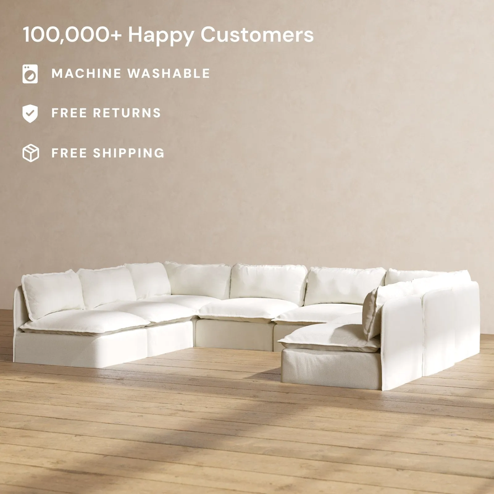 Modular Performance 8-Seater Open-Ends U-Sectional in Eggshell | Deluxe Blend