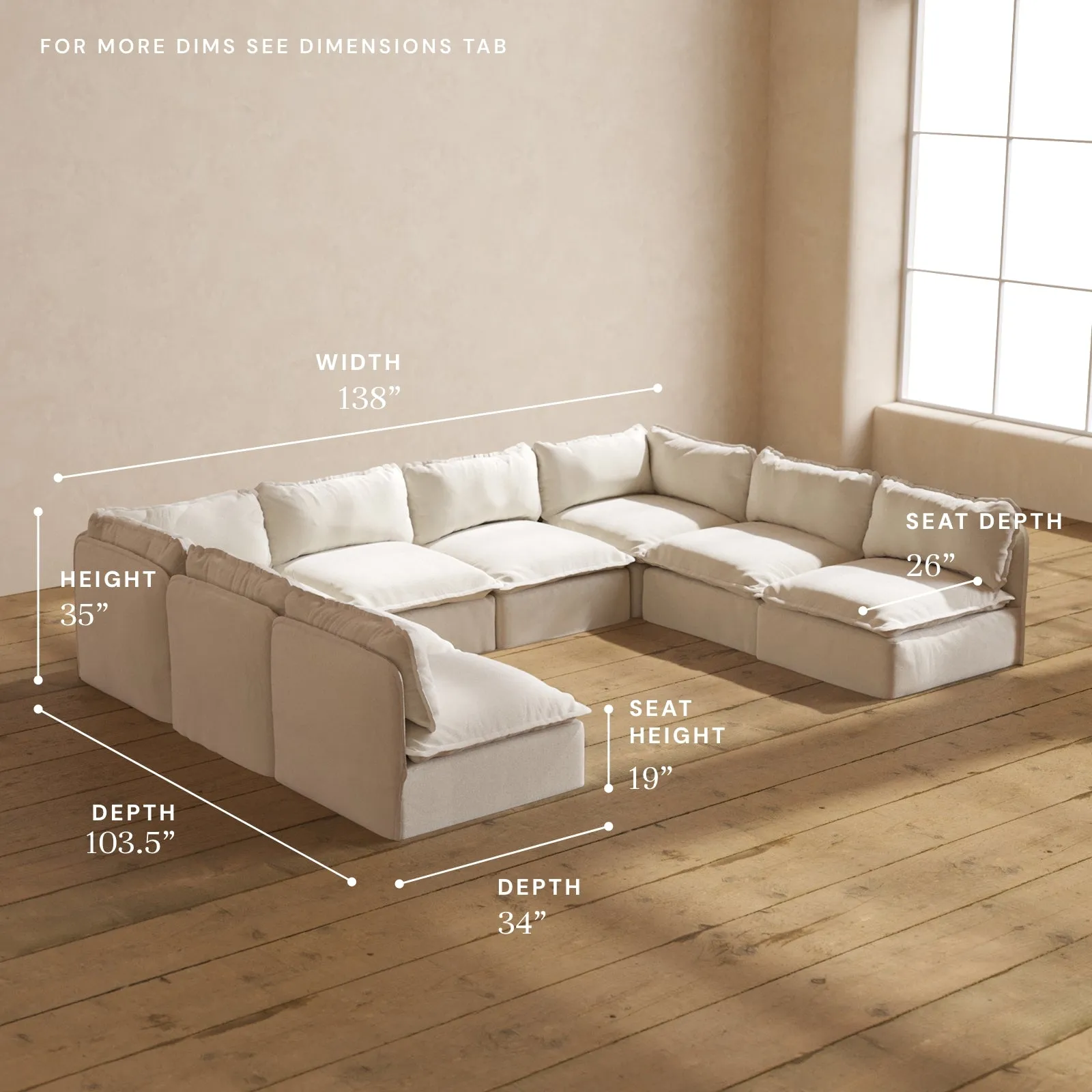Modular Performance 8-Seater Open-Ends U-Sectional in Flour | Deluxe Blend