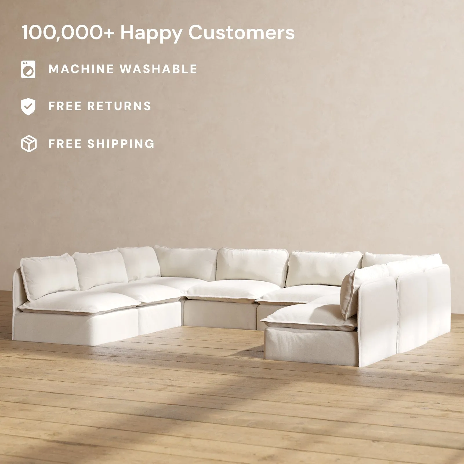 Modular Performance 8-Seater Open-Ends U-Sectional in Flour | Deluxe Blend
