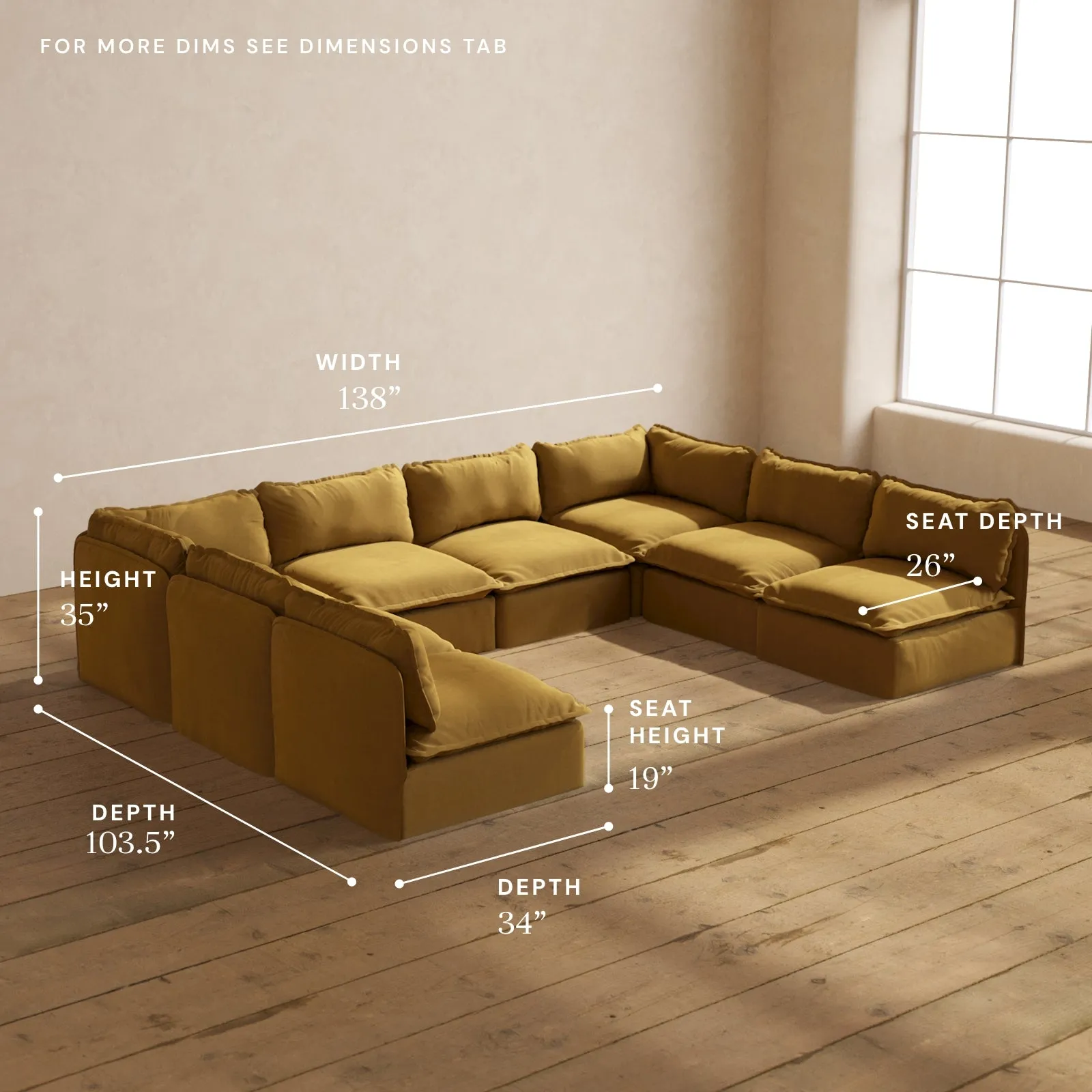 Modular Performance 8-Seater Open-Ends U-Sectional in Toffee | Relaxed Blend