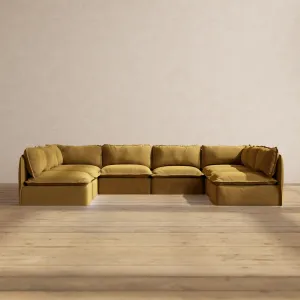 Modular Performance 8-Seater Open-Ends U-Sectional in Toffee | Relaxed Blend