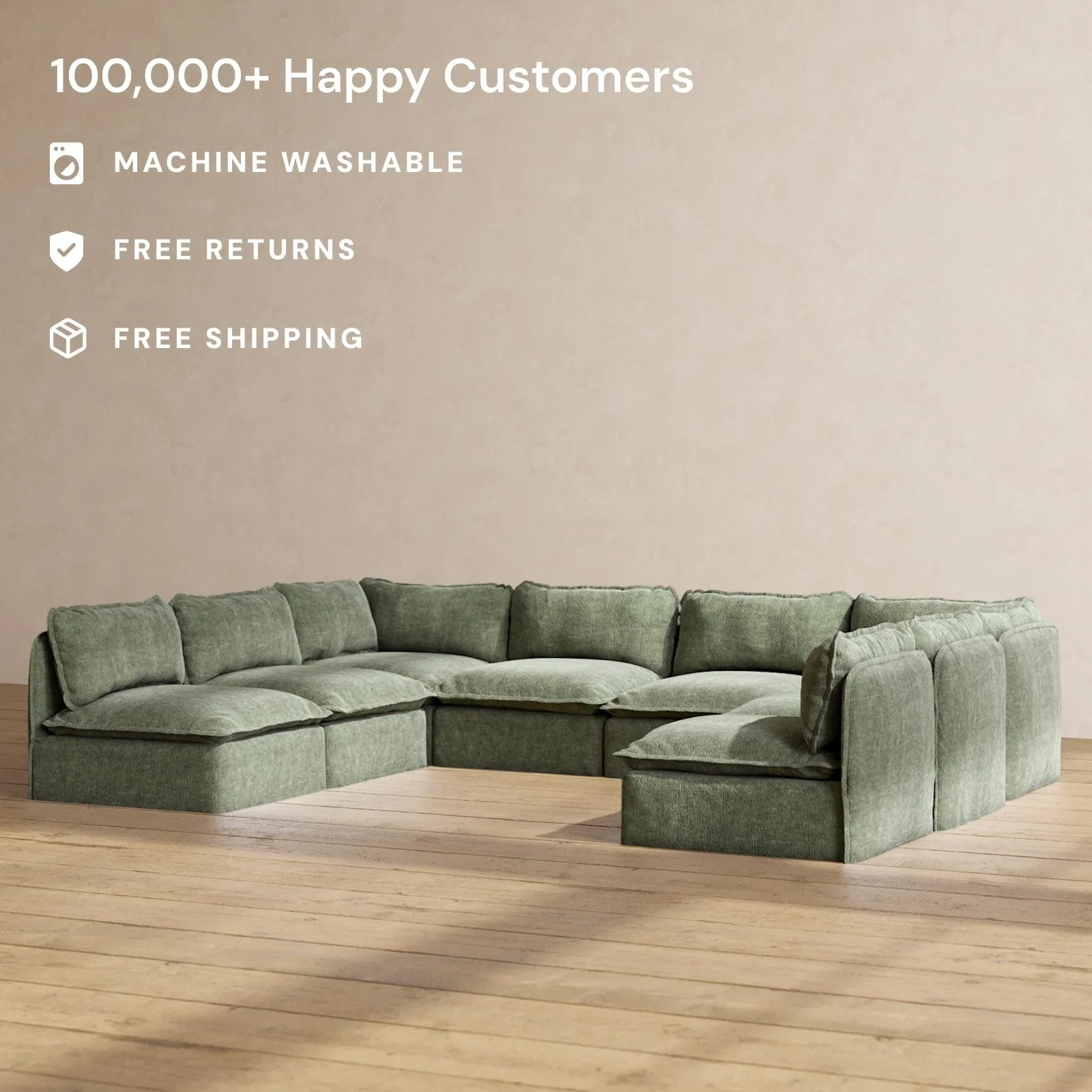 Modular Performance 8-Seater Open-Ends U-Sectional in Willow | Relaxed Blend