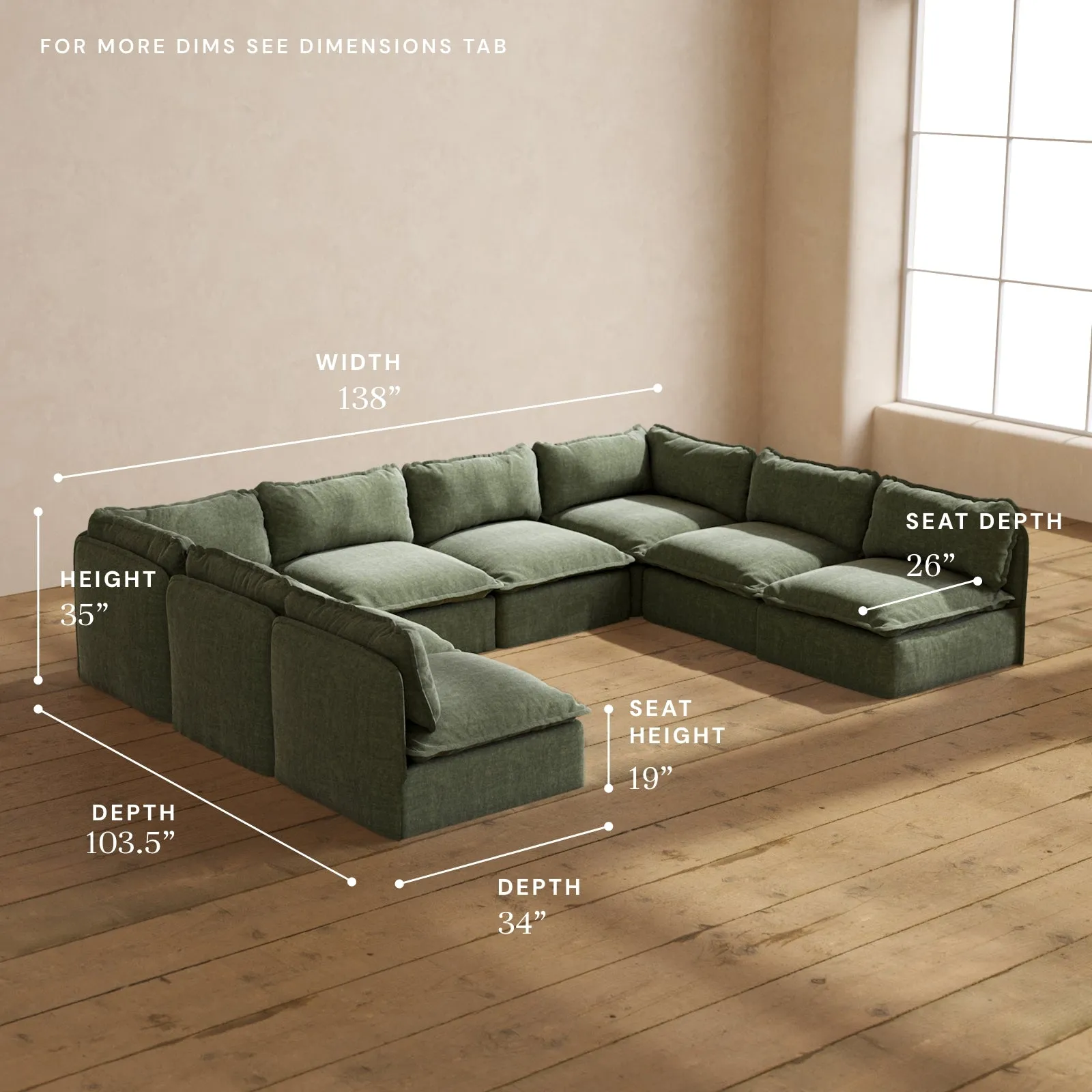 Modular Performance 8-Seater Open-Ends U-Sectional in Willow | Relaxed Blend