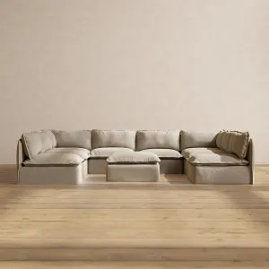Modular Performance 8-Seater Open-Ends U-Sectional   Ottoman in Dune | Deluxe Blend