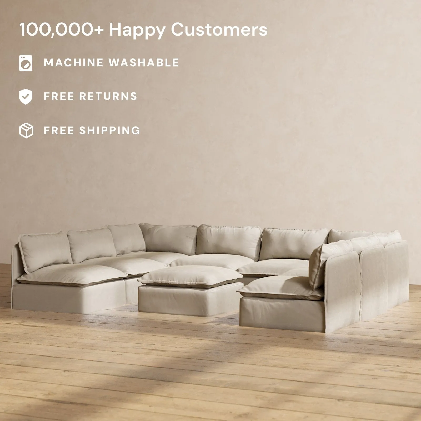 Modular Performance 8-Seater Open-Ends U-Sectional   Ottoman in Dune | Deluxe Blend