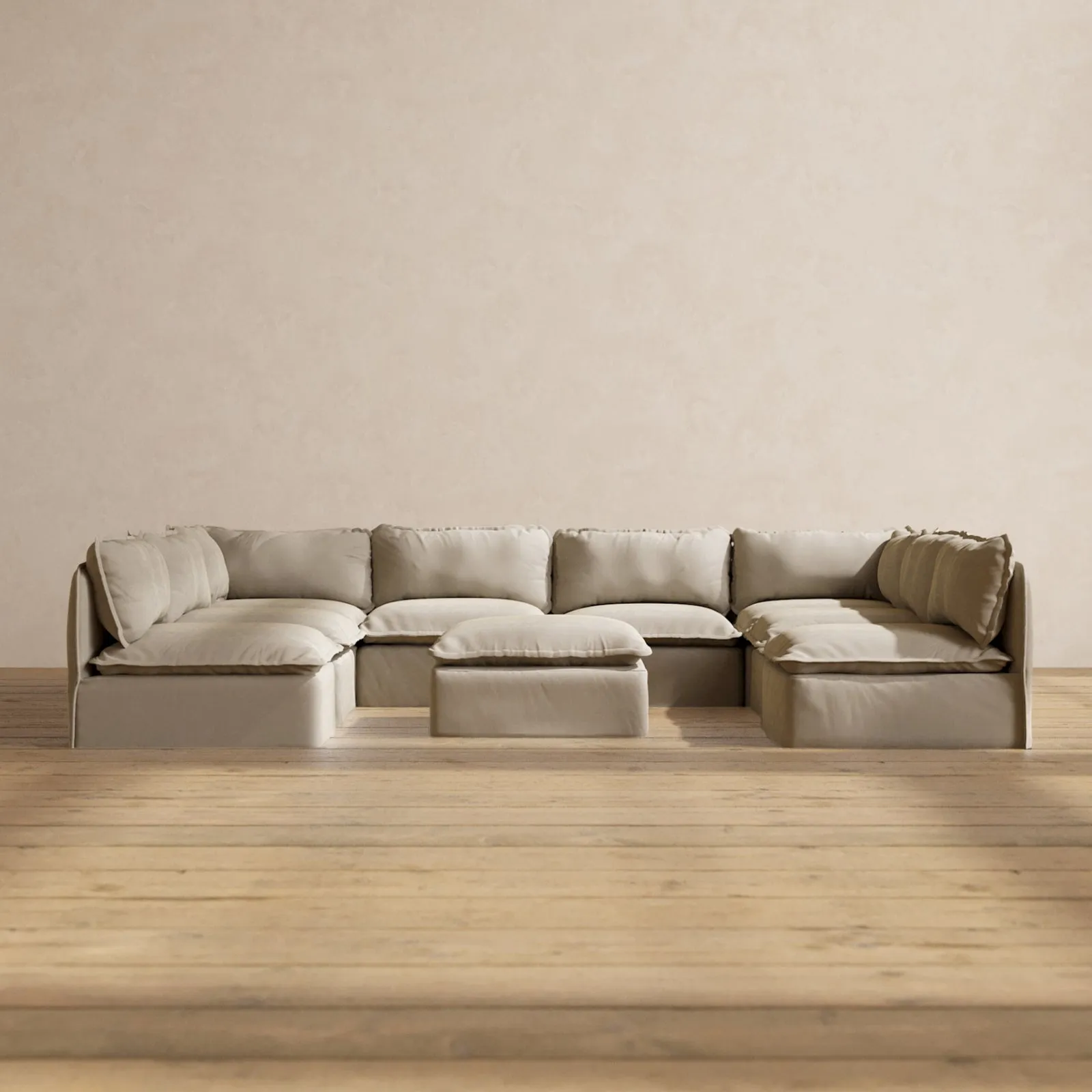 Modular Performance 8-Seater Open-Ends U-Sectional   Ottoman in Dune | Deluxe Blend