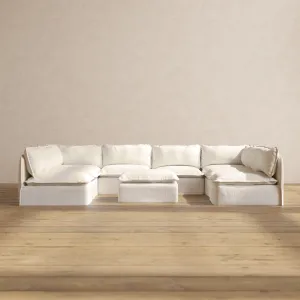 Modular Performance 8-Seater Open-Ends U-Sectional   Ottoman in Mousse | Deluxe Blend