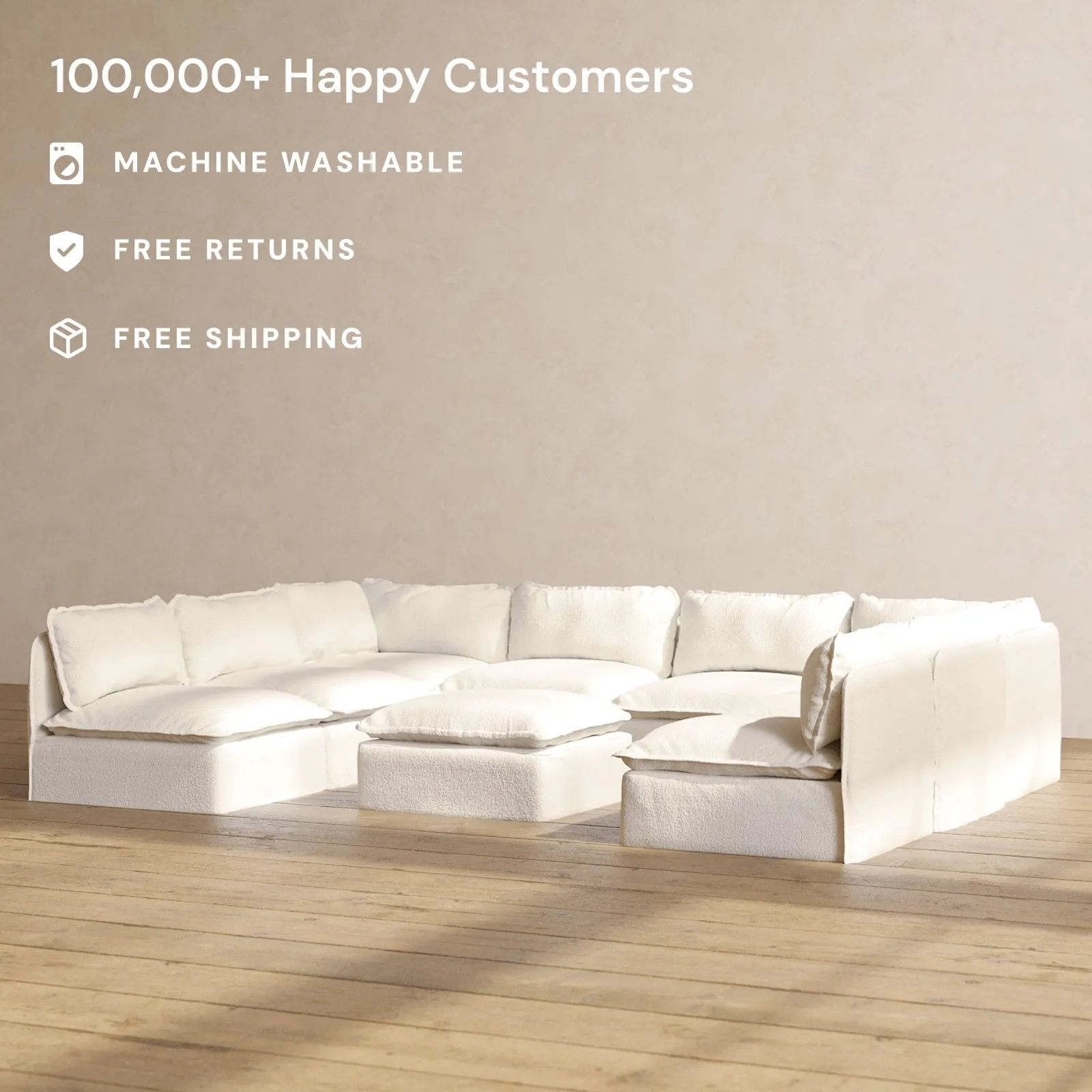 Modular Performance 8-Seater Open-Ends U-Sectional   Ottoman in Mousse | Deluxe Blend