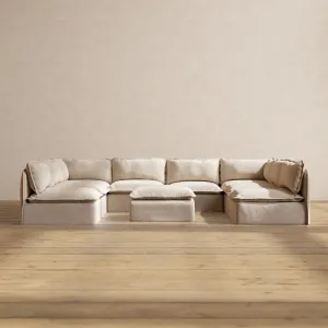 Modular Performance 8-Seater Open-Ends U-Sectional   Ottoman in Oat | Deluxe Blend