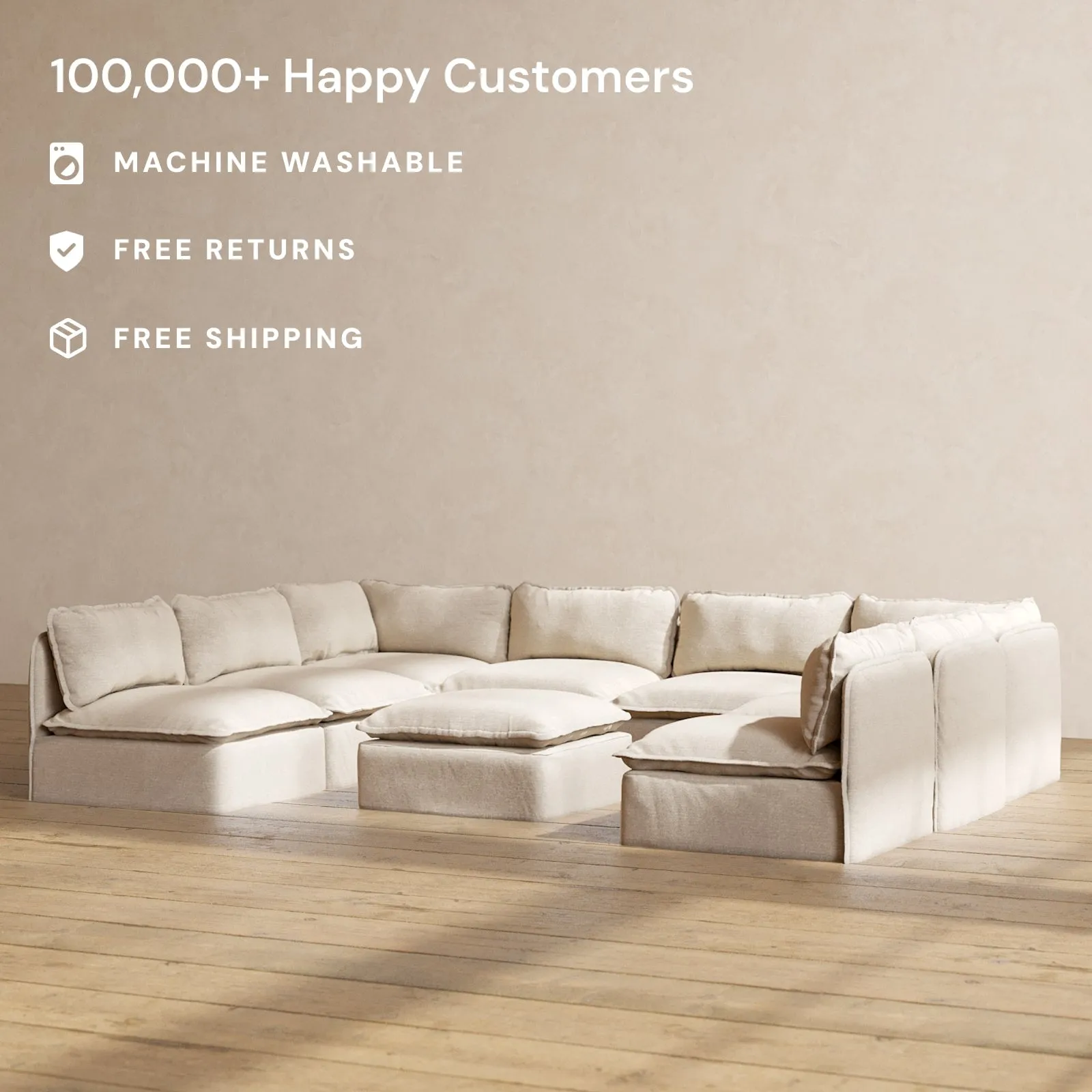 Modular Performance 8-Seater Open-Ends U-Sectional   Ottoman in Oat | Deluxe Blend