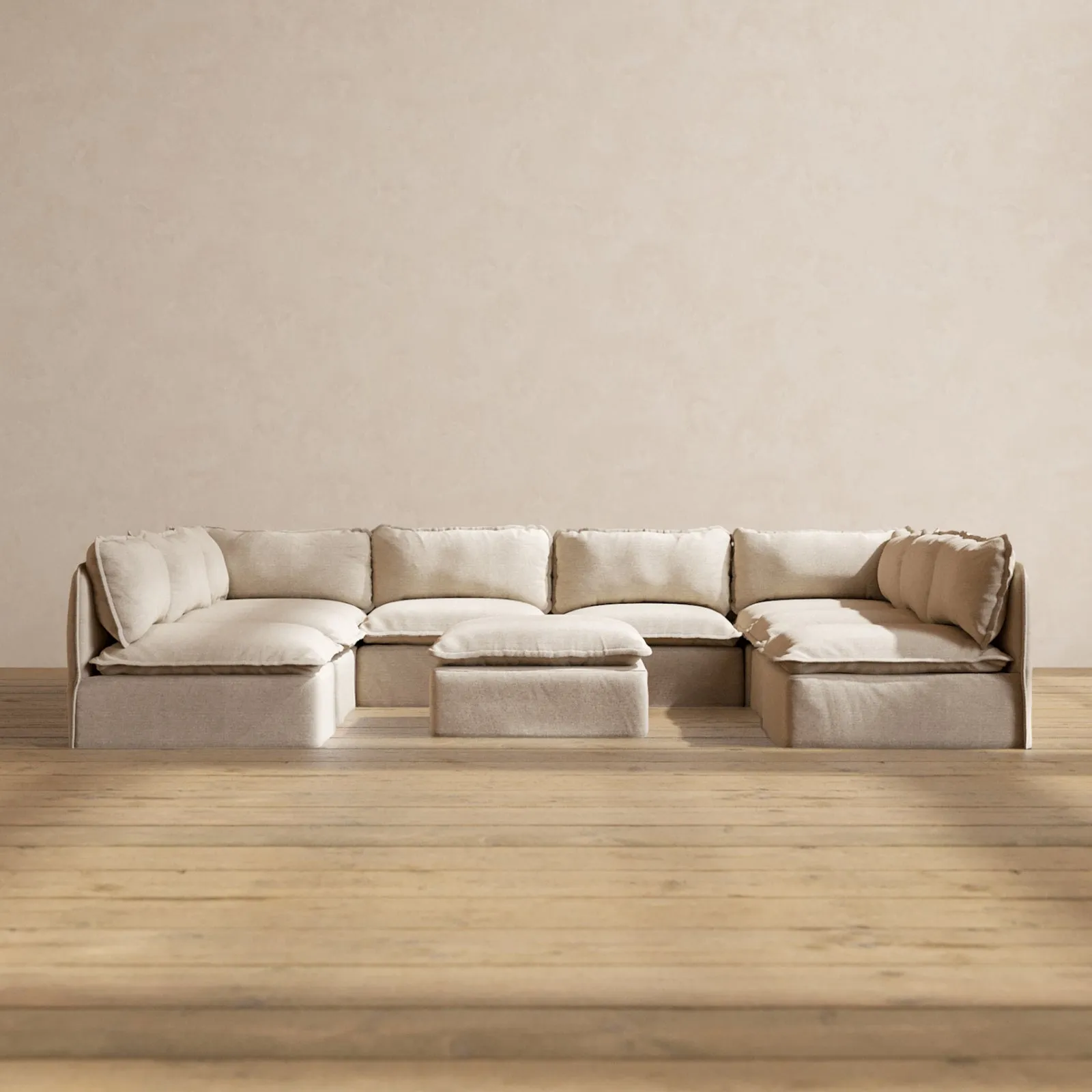 Modular Performance 8-Seater Open-Ends U-Sectional   Ottoman in Oat | Deluxe Blend