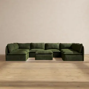 Modular Performance 8-Seater Open-Ends U-Sectional   Ottoman in Olive | Deluxe Blend