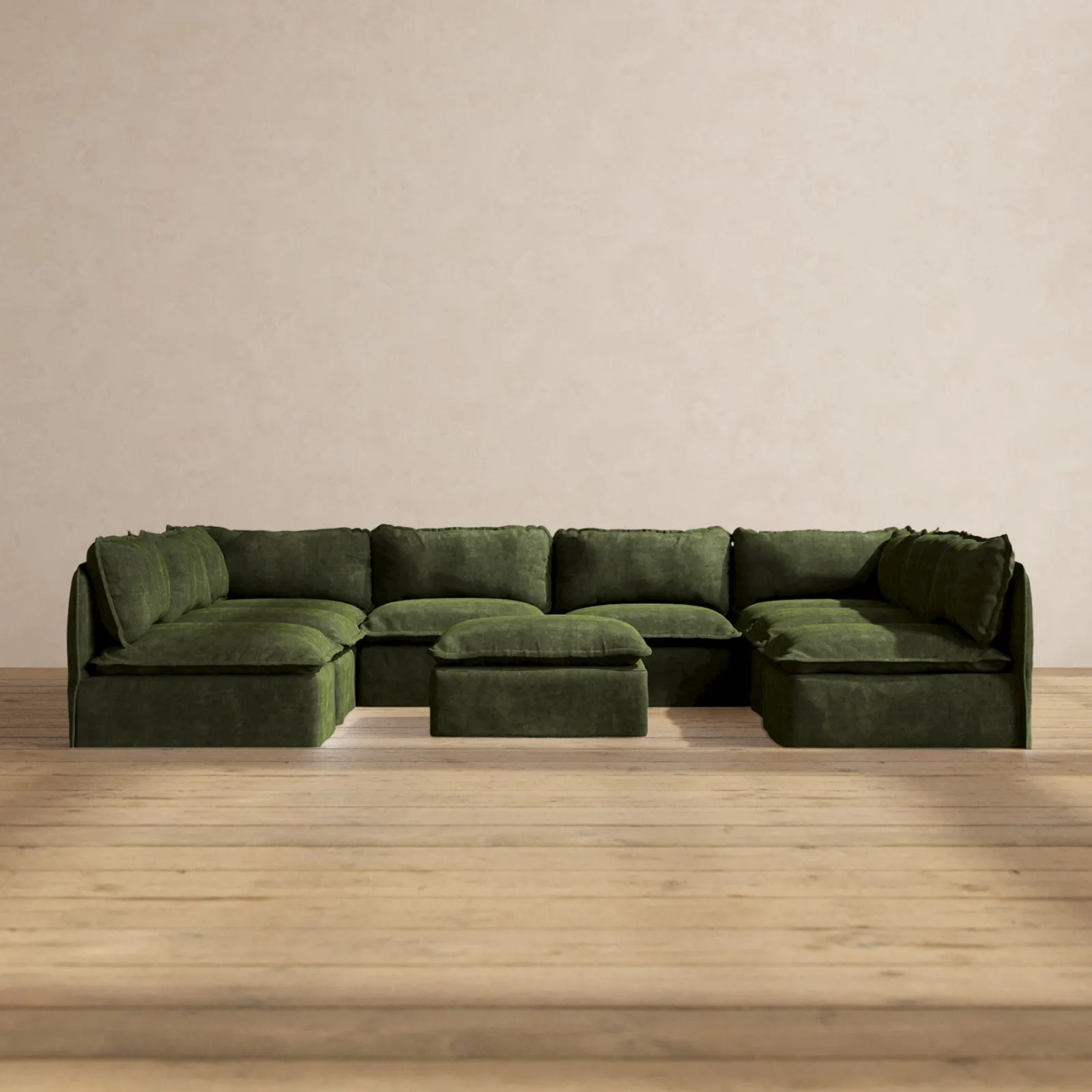 Modular Performance 8-Seater Open-Ends U-Sectional   Ottoman in Olive | Deluxe Blend