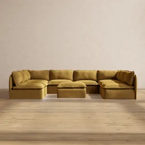 Modular Performance 8-Seater Open-Ends U-Sectional   Ottoman in Toffee | Relaxed Blend