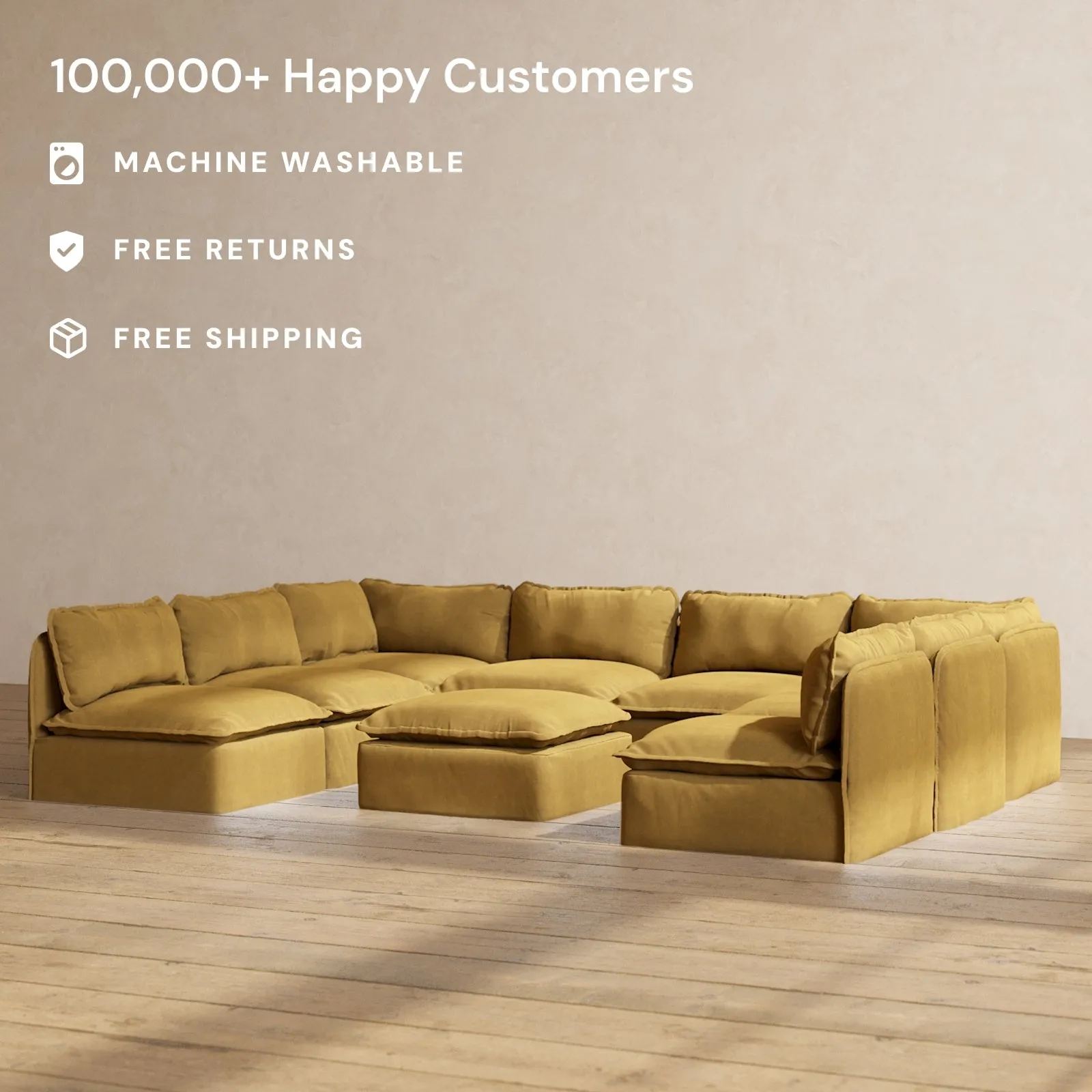 Modular Performance 8-Seater Open-Ends U-Sectional   Ottoman in Toffee | Relaxed Blend