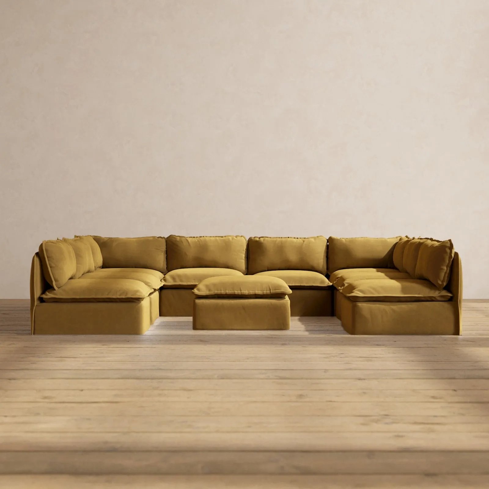 Modular Performance 8-Seater Open-Ends U-Sectional   Ottoman in Toffee | Relaxed Blend