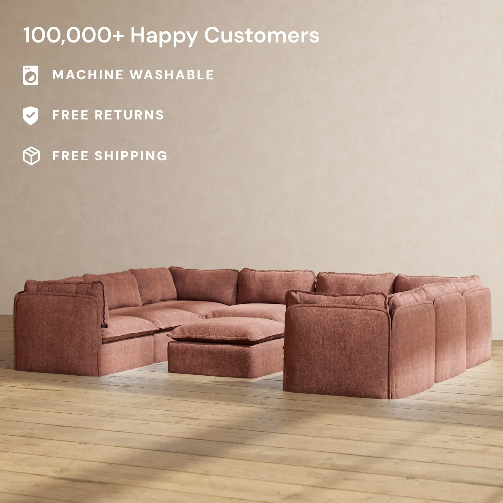 Modular Performance 8-Seater U-Sectional   Ottoman in Chestnut | Deluxe Blend
