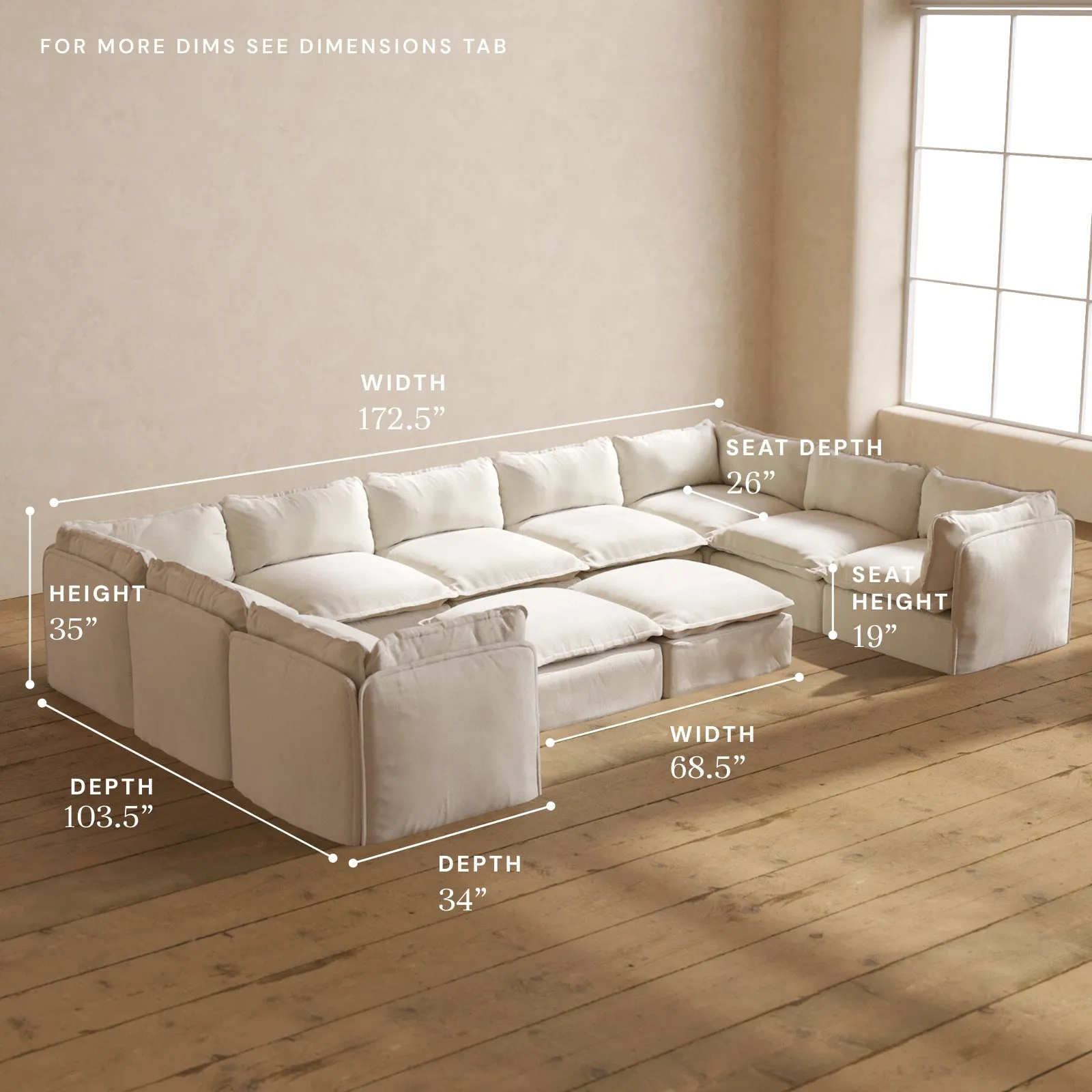 Modular Performance 9-Seater U-Sectional   Bench Ottoman in Flour | Deluxe Blend