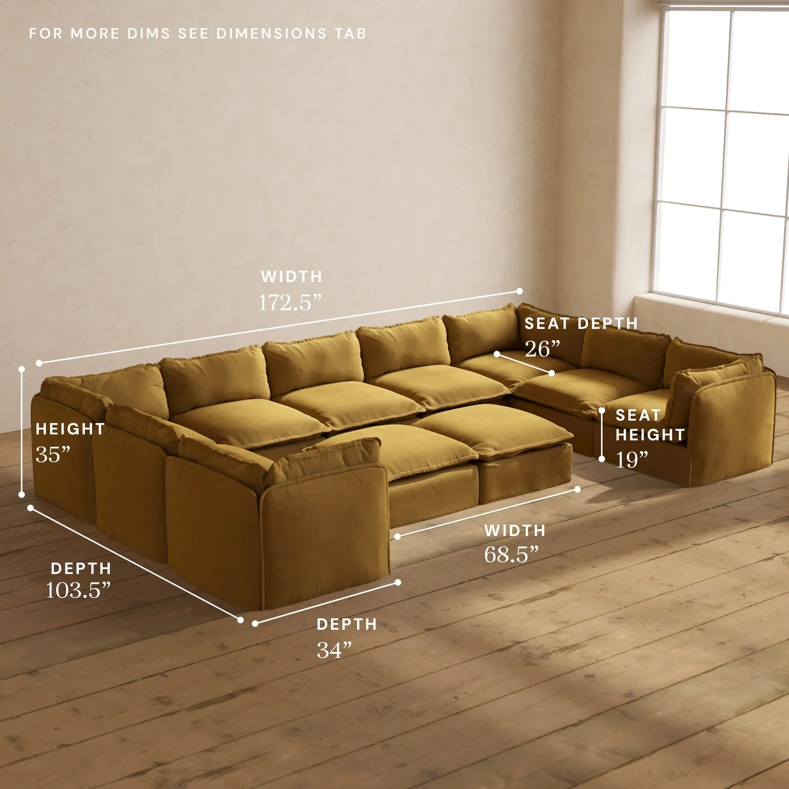 Modular Performance 9-Seater U-Sectional   Bench Ottoman in Toffee | Relaxed Blend