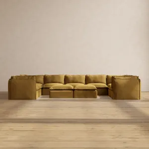 Modular Performance 9-Seater U-Sectional   Bench Ottoman in Toffee | Relaxed Blend