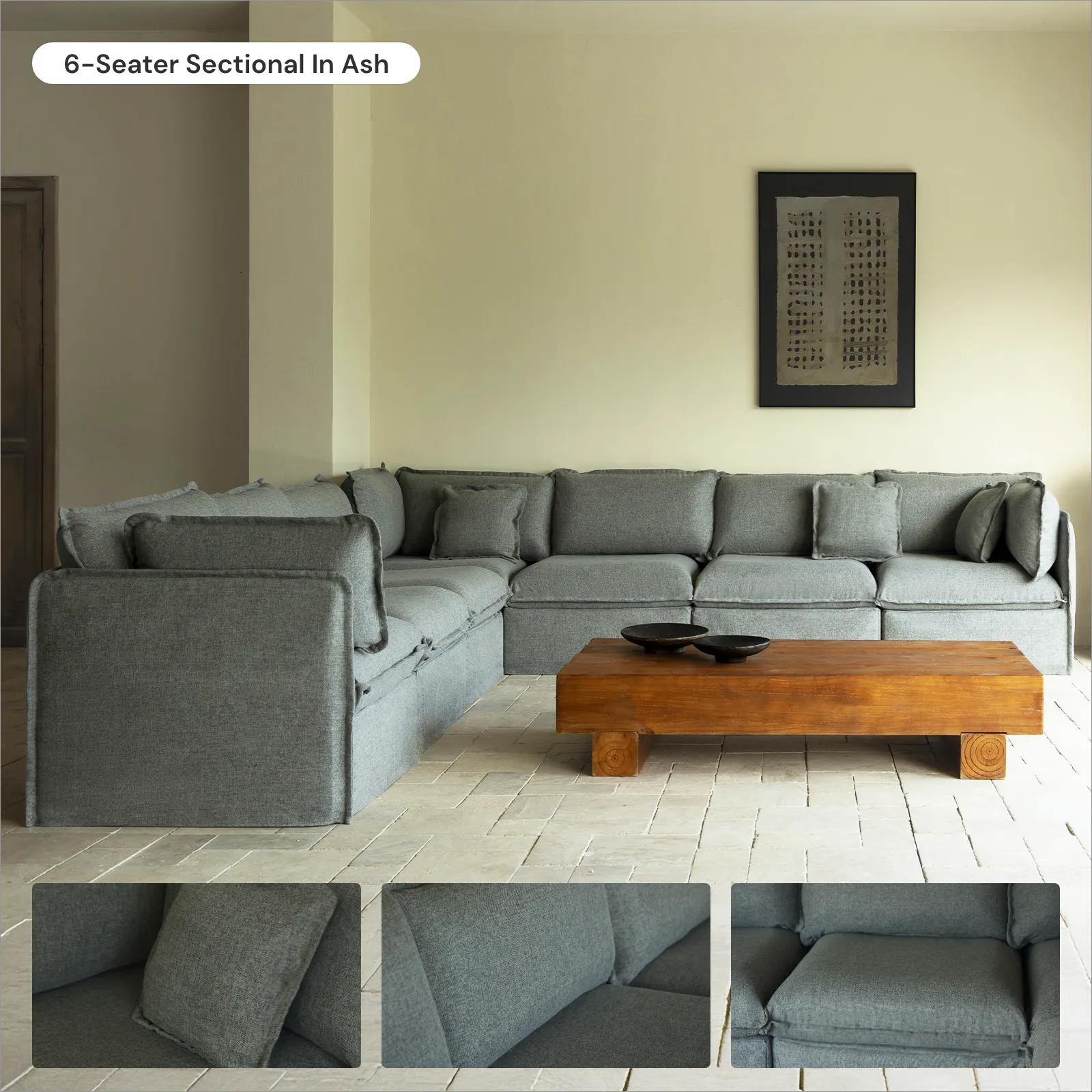 Modular Washable 2-Seater Sofa   Armchair Set in Ash | Deluxe  Seat | Cloud Pillow